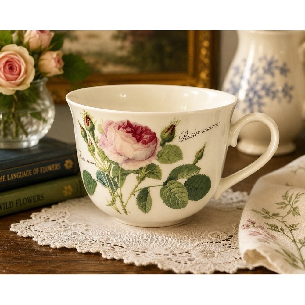 Roy Kirkham Redoute Roses Rosa Muscosa Oversized Mug Cup Fine Bone China England